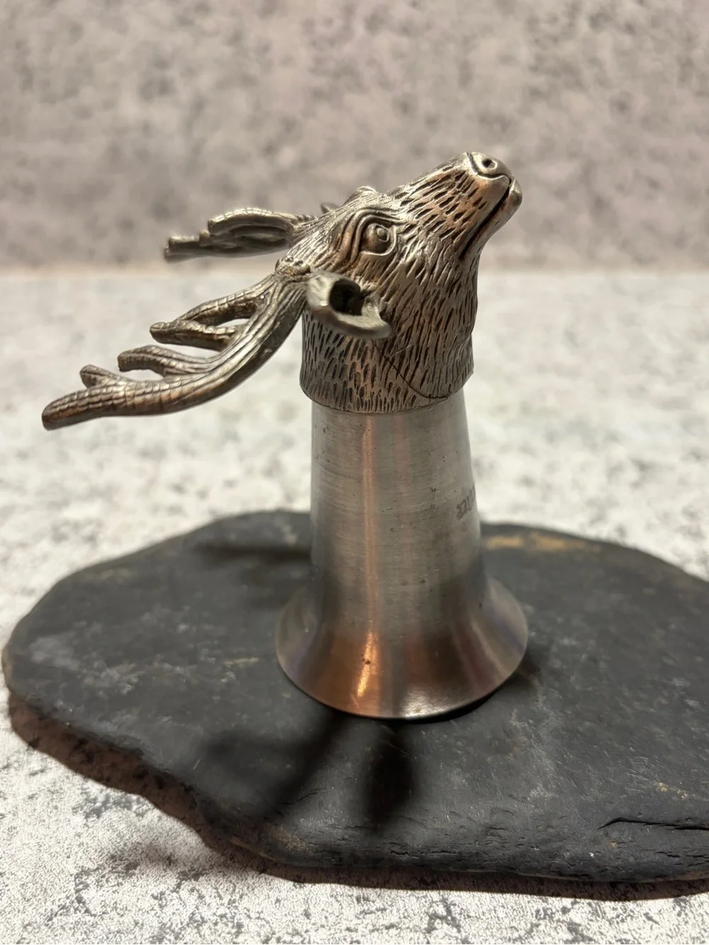 Vintage Jägermeister Pewter and Stainless Steel Stag Head Shot Glass and Jigger
